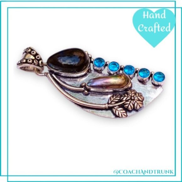 ARTISIAN Silver Black Pearl, Black Onyx and Blue Topaz 925 Chain Included - Picture 2 of 9